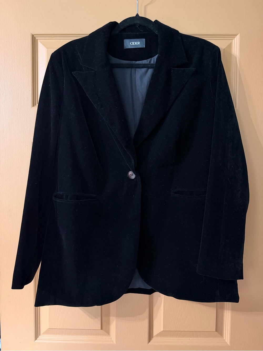 Cider Black Velvet Single-Button Blazer